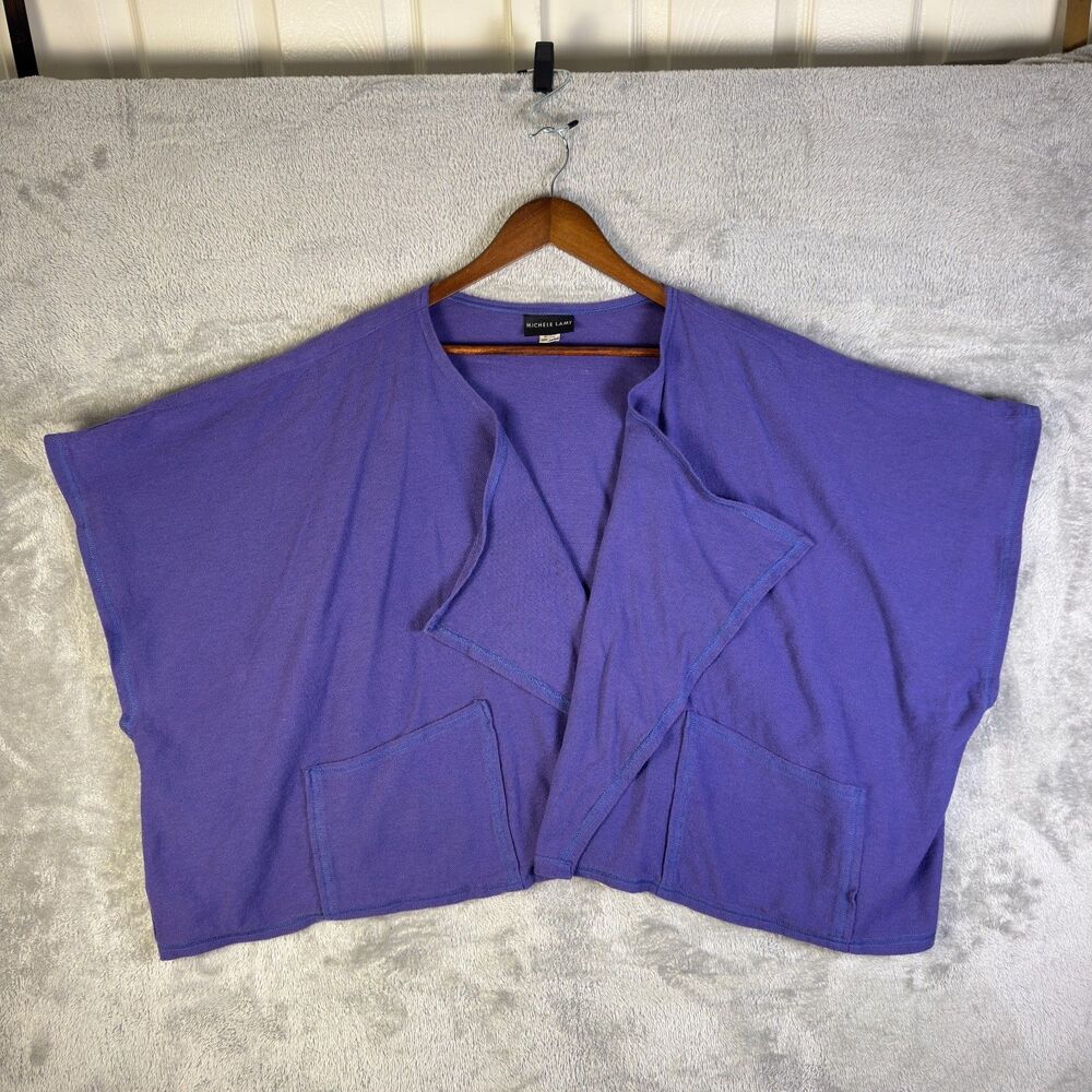 Vintage 90s MICHELE LAMY Royal Purple Cotton Wrap Cape Poncho Vest Archive